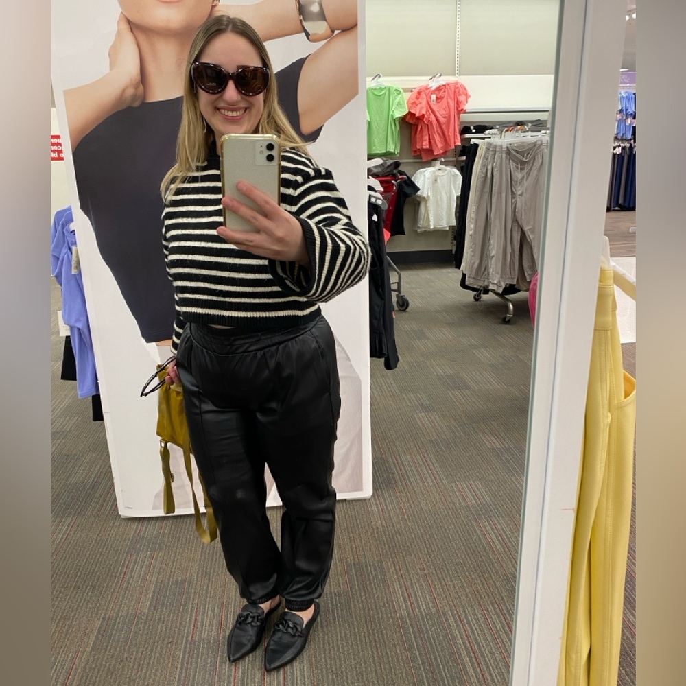 Express Black Vegan Leather Jogger Pants - Picture 5 of 6